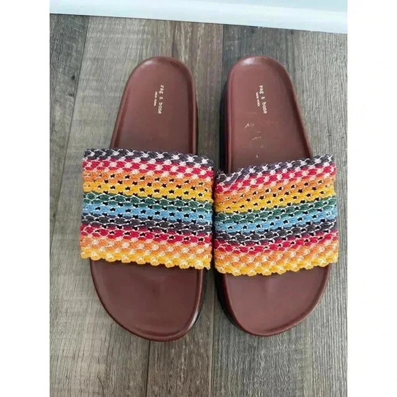 NWT Rag & Bone Bailey Rainbow Slides $325 LGBTQ Summer Crochet US 7 - Picture 3 of 11